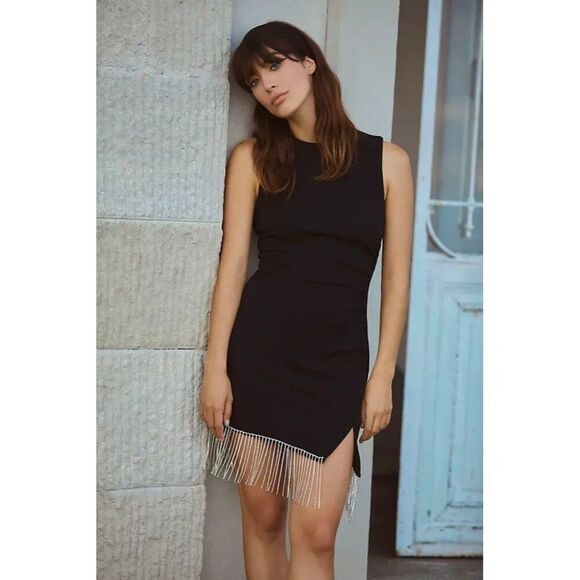 NEW Elliatt Sleeveless Lace Stretch Crepe Diamante Fringe Mini Dress Size Small - Picture 1 of 9